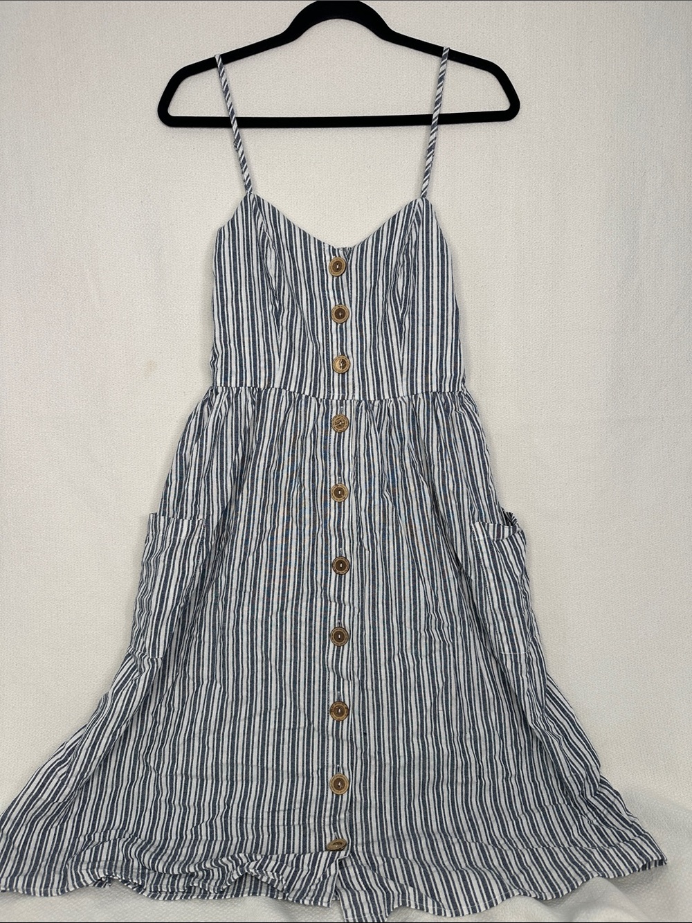 DAVI & DANI Blue and White Striped Button-Front Midi Dress